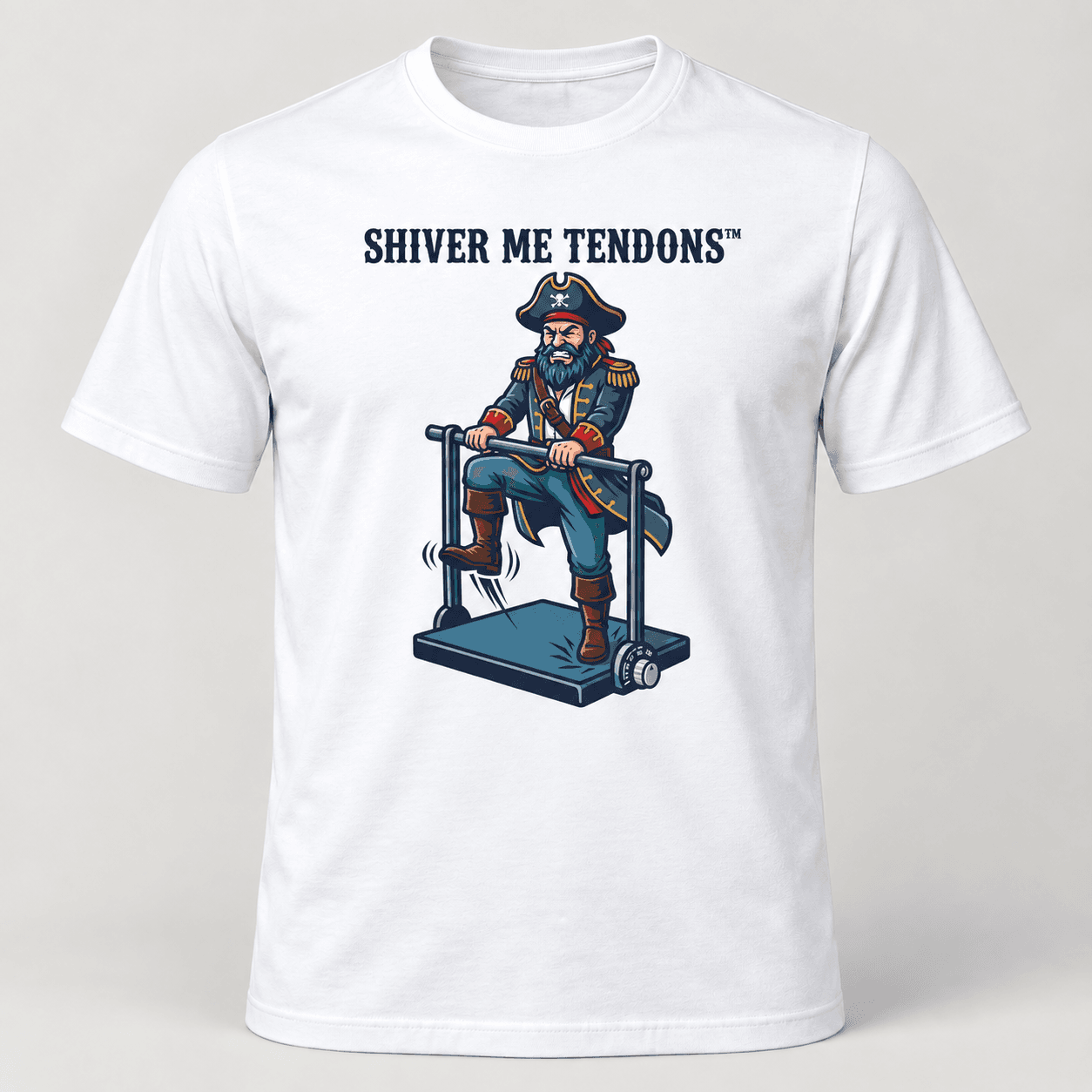 White Shiver Me Tendons shirt with centered artwork