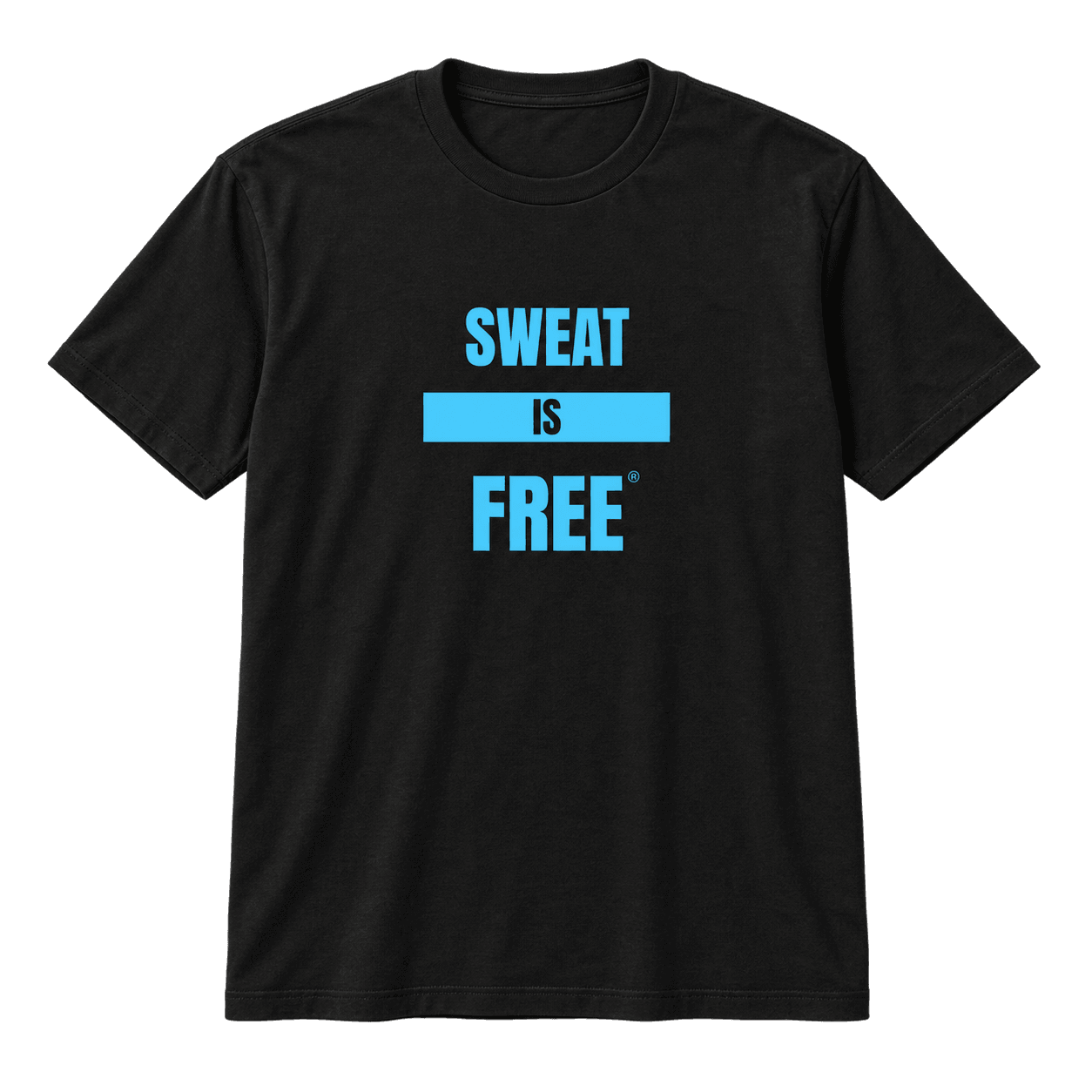 Blue Sweat Is Free stacked wordmark artwork on a black background